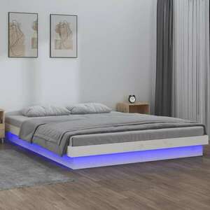 vidaXL fehér tömör fa ágykeret LED-világítással 200 x 200 cm kép