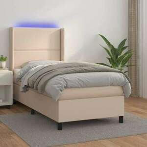 vidaXL cappuccino színű műbőr rugós ágy matraccal és LED-del 80x200 cm kép