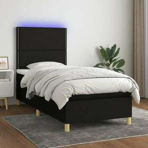 vidaXL fekete szövet rugós és LED-es ágy matraccal 90x200 cm kép