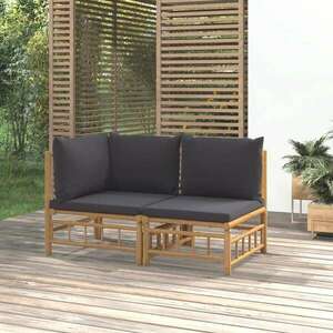 vidaXL 2 részes bambusz kerti ülőgarnitúra sötétszürke párnákkal kép