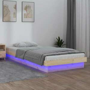 vidaXL tömör fa ágykeret LED-világítással 90 x 200 cm kép