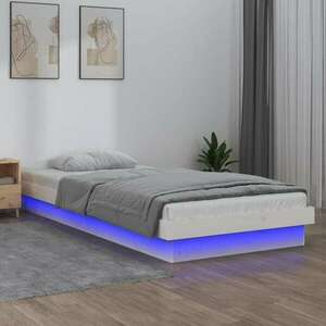vidaXL egyszemélyes fehér tömör fa LED-es ágykeret 90 x 190 cm kép