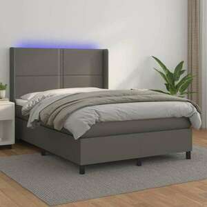 vidaXL szürke műbőr rugós ágy matraccal és LED-del 140x190 cm kép