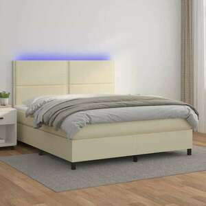 vidaXL krémszínű műbőr rugós ágy matraccal és LED-del 160x200 cm kép