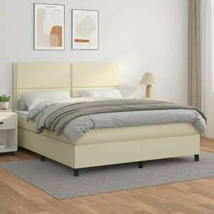 vidaXL krémszínű műbőr rugós ágy matraccal 160 x 200 cm kép