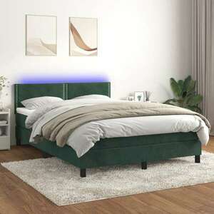 vidaXL sötétzöld bársony rugós és LED-es ágy matraccal 140x200 cm kép