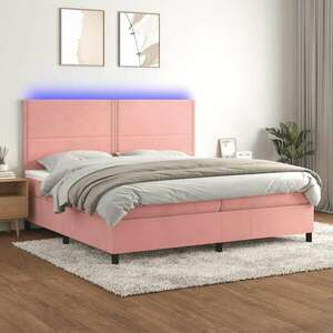vidaXL rózsaszín bársony rugós és LED-es ágy matraccal 200x200 cm kép