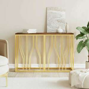 vidaXL aranyszínű rozsdamentes acél és tömör fa tálalóasztal kép