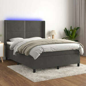 vidaXL sötétszürke bársony rugós és LED-es ágy matraccal 140x200 cm kép