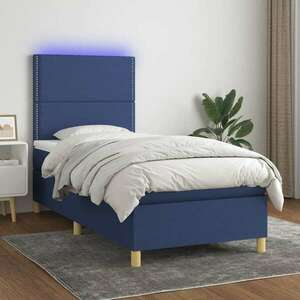 vidaXL kék szövet rugós és LED-es ágy matraccal 90x190 cm kép