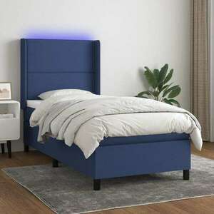 Kék szövet rugós és led-es ágy matraccal 90x200 cm kép