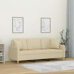 vidaXL 3 személyes krémszínű szövet kanapé díszpárnákkal 180 cm kép