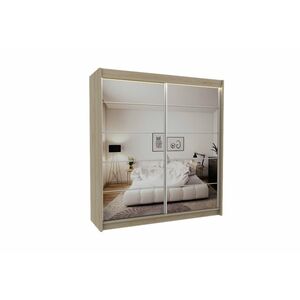 MARISA tolóajtós szekrény tükörrel + halk zárórendszer, sonoma, 200x216x61 kép