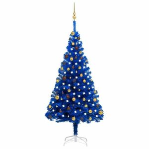 Kék PVC megvilágított műkarácsonyfa gömb szettel 180 cm kép