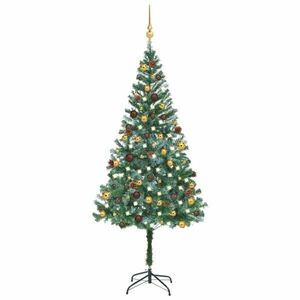 vidaXL megvilágított műkarácsonyfa gömb szettel és tobozzal 180 cm kép