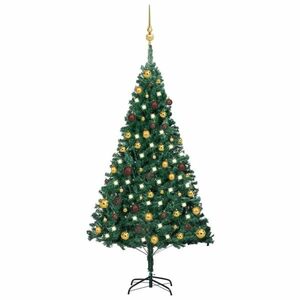 vidaXL zöld PVC megvilágított műkarácsonyfa gömb szettel 150 cm kép