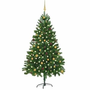vidaXL zöld megvilágított műkarácsonyfa gömb szettel 210 cm kép