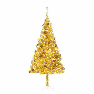 vidaXL aranyszínű PET megvilágított műkarácsonyfa gömb szettel 210 cm kép