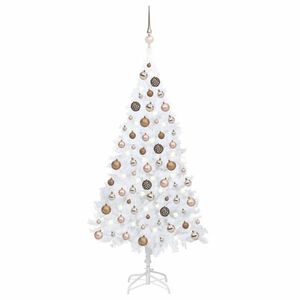 vidaXL fehér PVC megvilágított műkarácsonyfa gömb szettel 120 cm kép