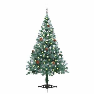 vidaXL zúzmarás megvilágított karácsonyfa gömb szettel/tobozzal 150 cm kép