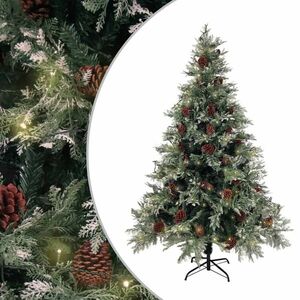 vidaXL zöld-fehér PVC és PE megvilágított karácsonyfa tobozzal 150 cm kép