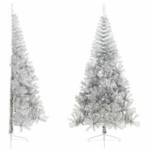 vidaXL ezüstszínű PET fél műkarácsonyfa állvánnyal 210 cm kép