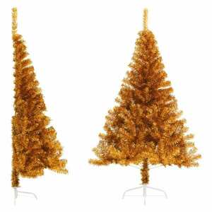 vidaXL aranyszínű PET fél műkarácsonyfa állvánnyal 150 cm kép