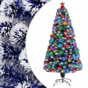 vidaXL fehér és kék száloptikás megvilágított műkarácsonyfa 120 cm kép