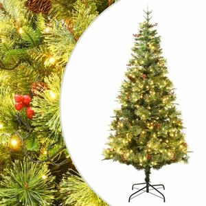 vidaXL zöld PVC és PE megvilágított karácsonyfa fenyőtobozzal 195 cm kép