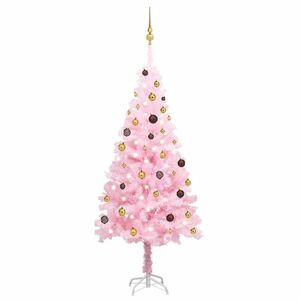 vidaXL rózsaszín PVC megvilágított műkarácsonyfa gömb szettel 180 cm kép