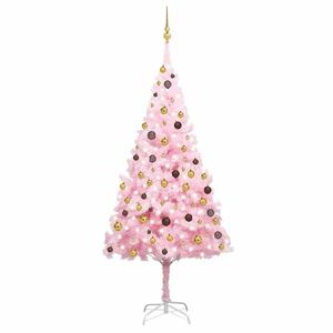 vidaXL rózsaszín PVC megvilágított műkarácsonyfa gömb szettel 240 cm kép