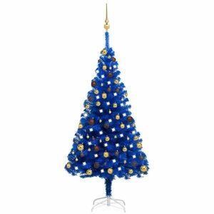 vidaXL kék PVC megvilágított műkarácsonyfa gömb szettel 150 cm kép