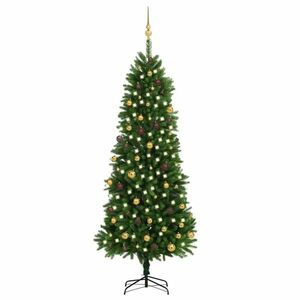 vidaXL zöld megvilágított műkarácsonyfa gömb szettel 240 cm kép