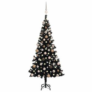 vidaXL fekete PVC megvilágított műkarácsonyfa gömb szettel 120 cm kép