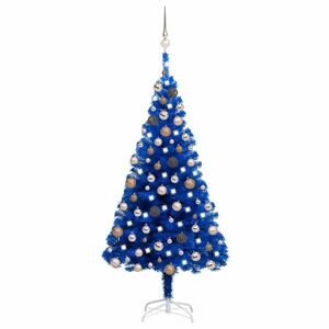 vidaXL kék PVC megvilágított műkarácsonyfa gömb szettel 180 cm kép