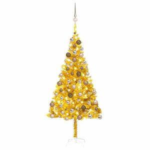 vidaXL aranyszínű PET megvilágított műkarácsonyfa gömb szettel 180 cm kép