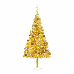 vidaXL aranyszínű PET megvilágított műkarácsonyfa gömb szettel 240 cm kép