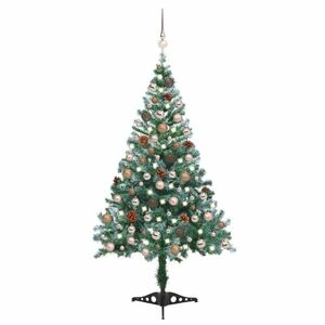 vidaXL zúzmarás megvilágított karácsonyfa gömb szettel/tobozzal 150 cm kép