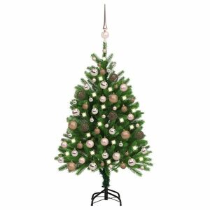 vidaXL zöld megvilágított műkarácsonyfa gömb szettel 120 cm kép