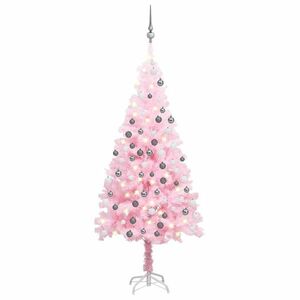 vidaXL rózsaszín PVC megvilágított műkarácsonyfa gömb szettel 150 cm kép