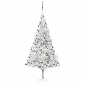 vidaXL ezüstszínű PET megvilágított műkarácsonyfa gömb szettel 240 cm kép