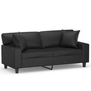 vidaXL 2 személyes fekete műbőr kanapé díszpárnákkal 140 cm kép