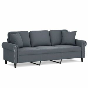 vidaXL 3 személyes sötétszürke bársony kanapé díszpárnákkal 180 cm kép