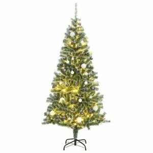 vidaXL műkarácsonyfa 300 LED-del, gömbszettel és hópehellyel 180 cm kép
