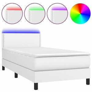 vidaXL fehér műbőr rugós ágy matraccal és LED-del 90x190 cm kép