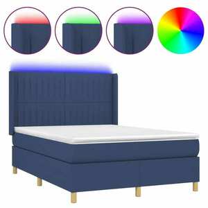 vidaXL kék szövet rugós és LED-es ágy matraccal 140x190 cm kép