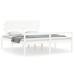 vidaXL fehér tömör fa ágy időseknek fejtámlával Super King Size kép
