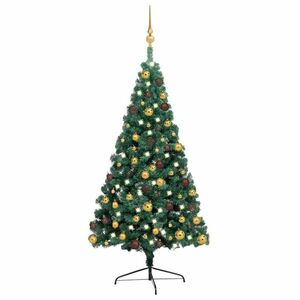 vidaXL zöld megvilágított fél műkarácsonyfa gömb szettel 240 cm kép