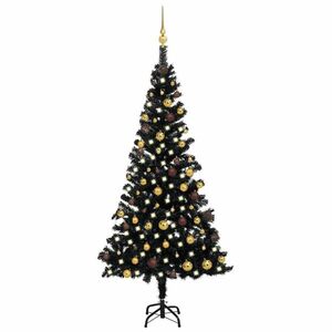 vidaXL fekete PVC megvilágított műkarácsonyfa gömb szettel 180 cm kép