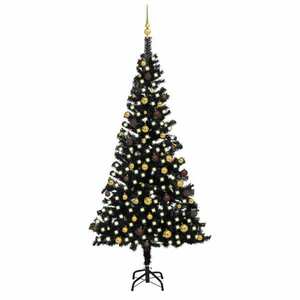 vidaXL fekete PVC megvilágított műkarácsonyfa gömb szettel 240 cm kép